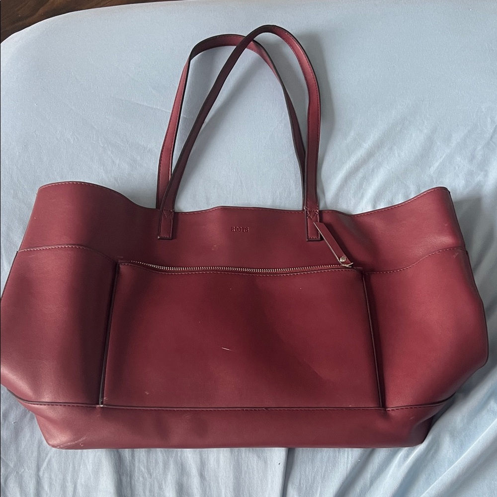 Roots Burgundy Leather Tote